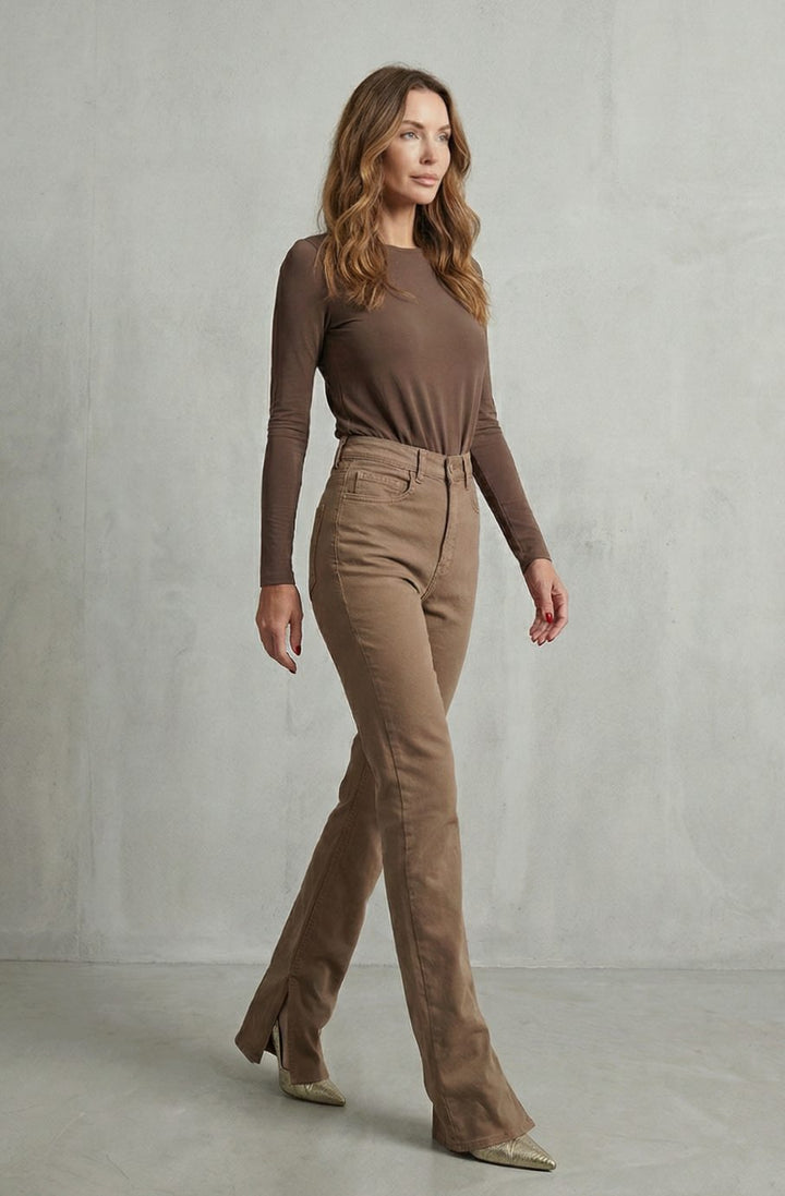 Women's High-Waist Slim-to-Flare Brown Jeans