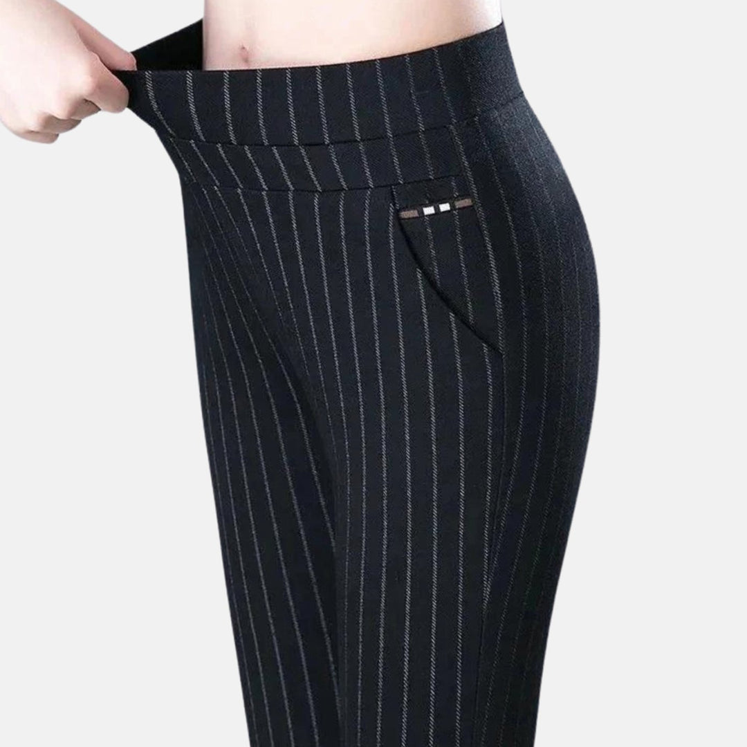 Women's High-Waist Stretch Slim-Fit Tapered Pants - Black Stripes