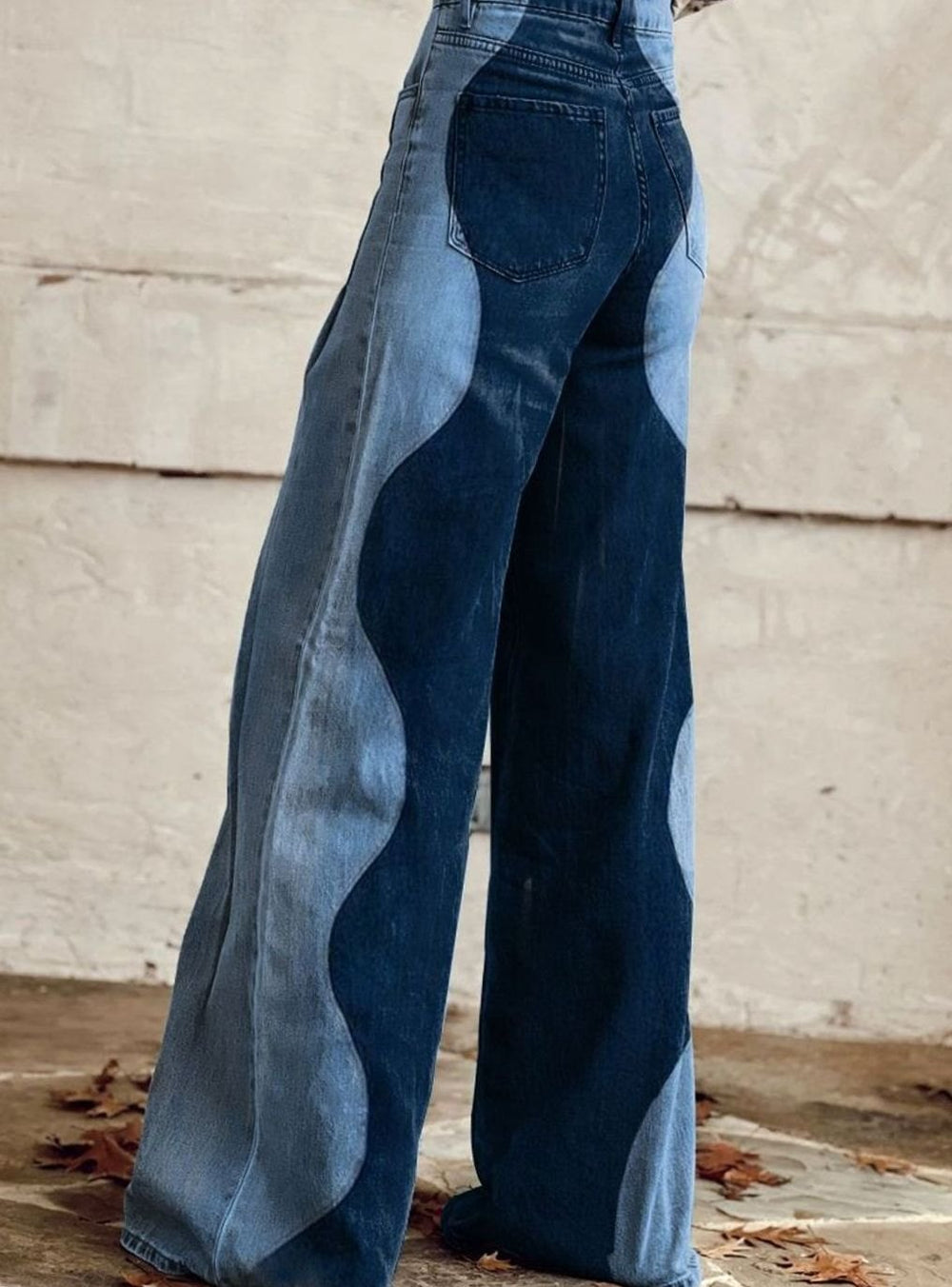 Women's High-Waist Two-Tone Wide Leg Colorblock Jeans