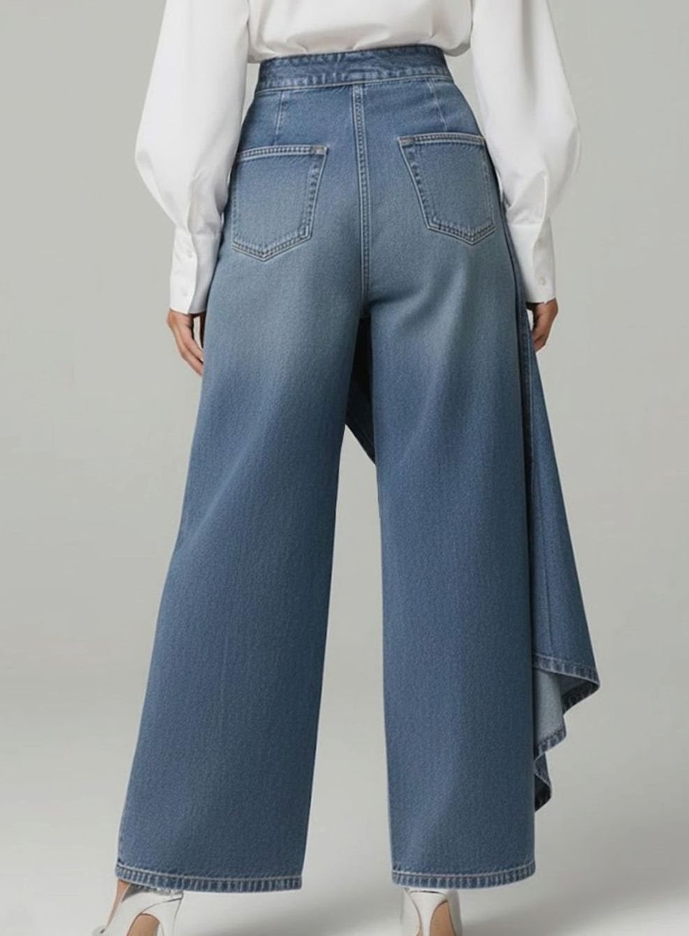 Women's High-Waist Wide Leg Button-Front Asymmetric Denim Jeans