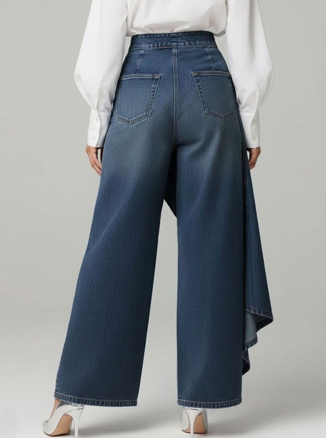 Women's High-Waist Wide Leg Button-Front Asymmetric Denim Jeans