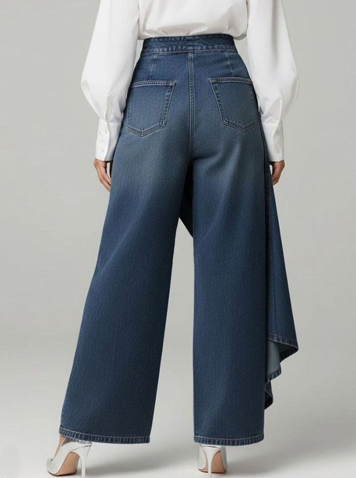 Women's High-Waist Wide Leg Button-Front Asymmetric Denim Jeans