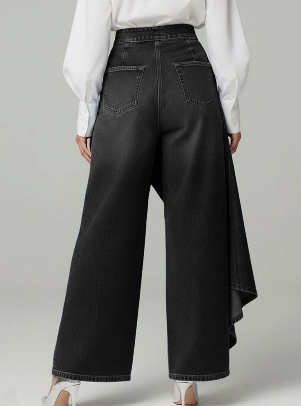 Women's High-Waist Wide Leg Button-Front Asymmetric Denim Jeans