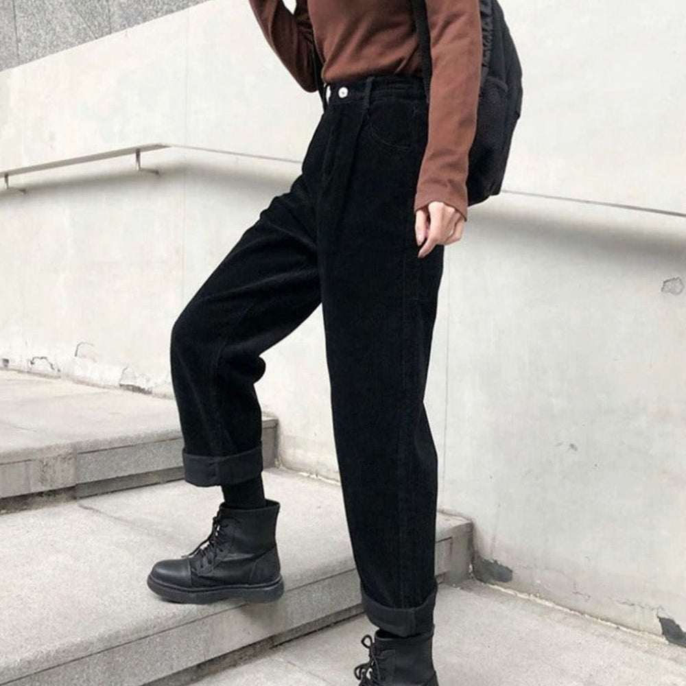 Women's High-Waist Wide Leg Corduroy Pants