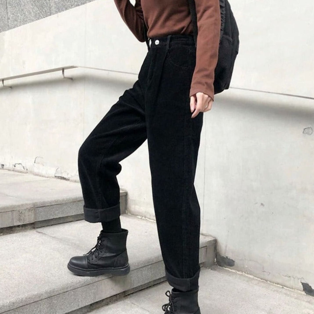 Women's High-Waist Wide Leg Corduroy Pants