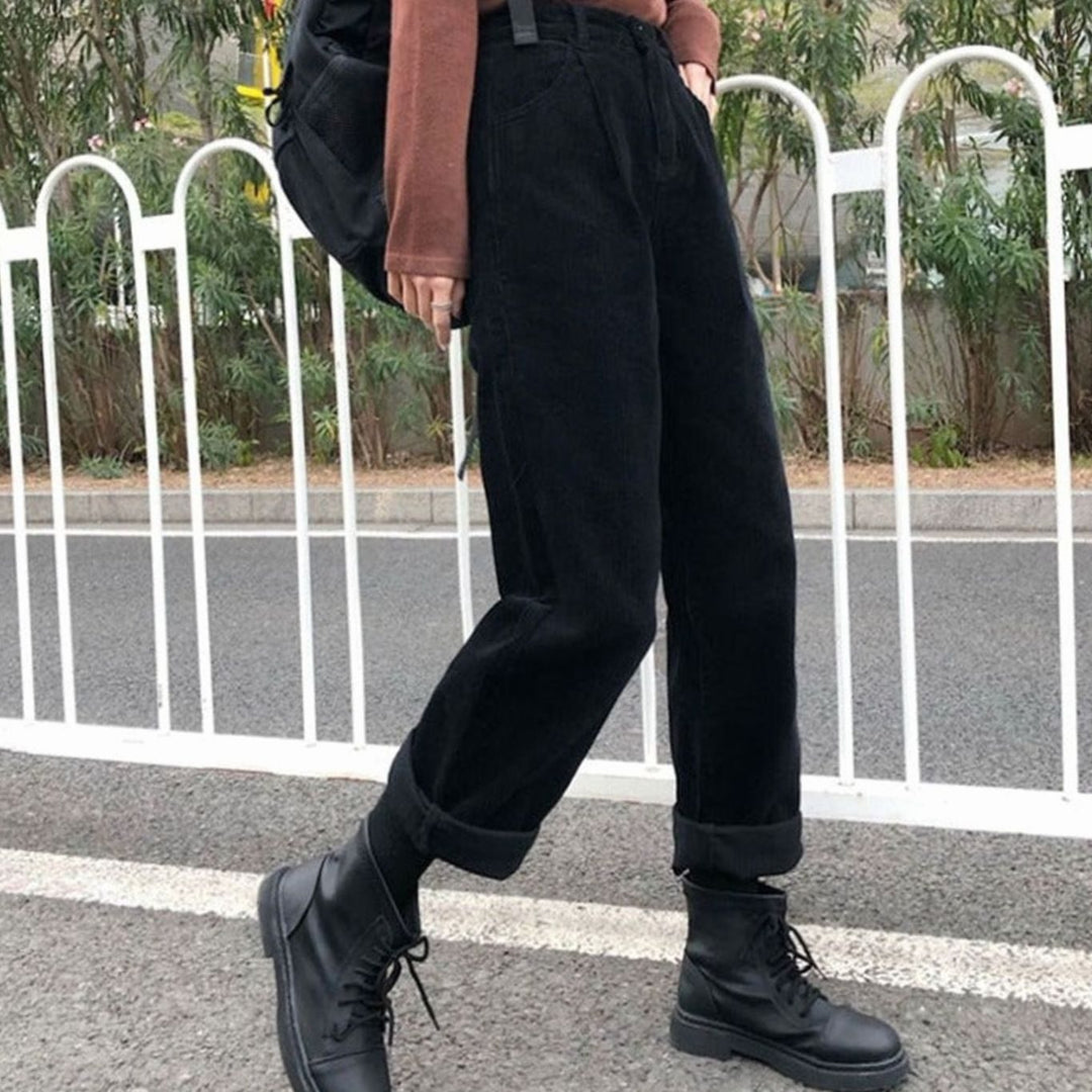 Women's High-Waist Wide Leg Corduroy Pants