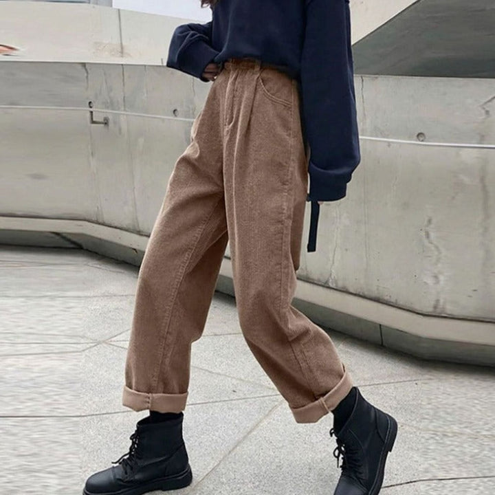 Women's High-Waist Wide Leg Corduroy Pants - Brown