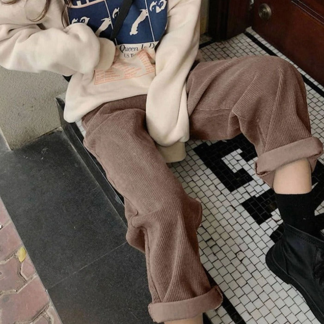 Women's High-Waist Wide Leg Corduroy Pants