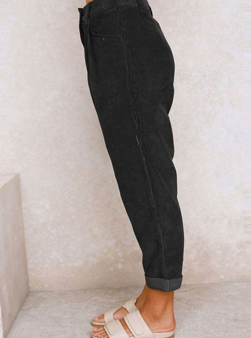 Women's High-Waist Wide Leg Cropped Corduroy Pants