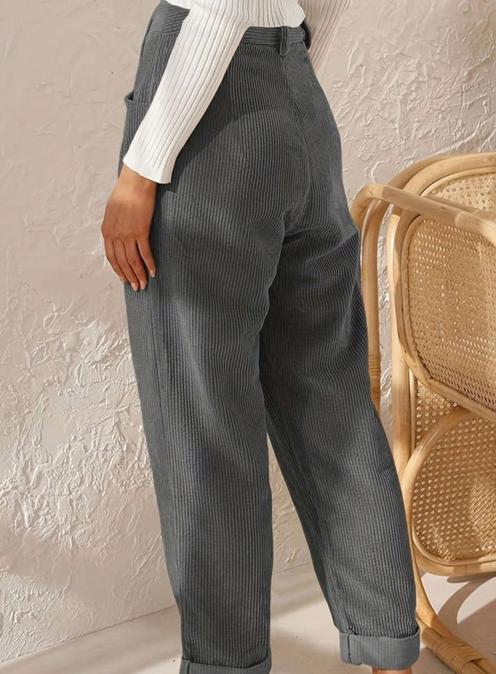 Women's High-Waist Wide Leg Cropped Corduroy Pants