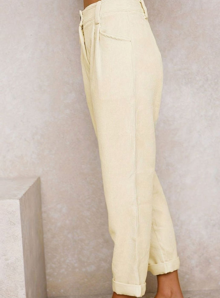 Women's High-Waist Wide Leg Cropped Corduroy Pants