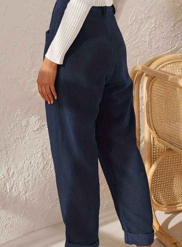 Women's High-Waist Wide Leg Cropped Corduroy Pants