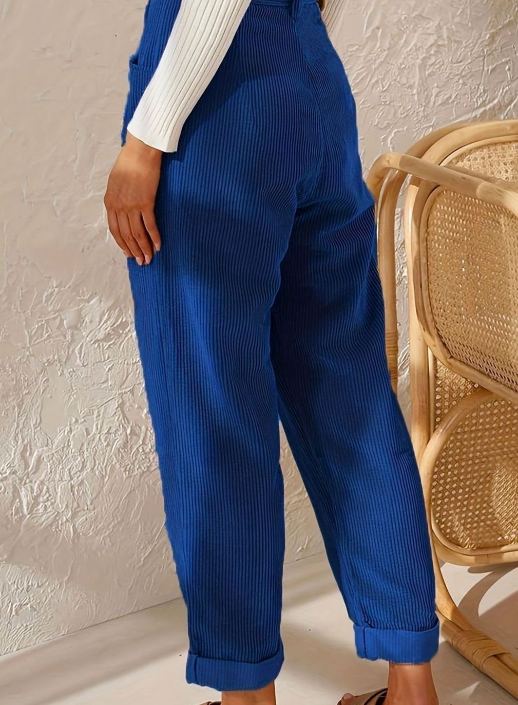 Women's High-Waist Wide Leg Cropped Corduroy Pants