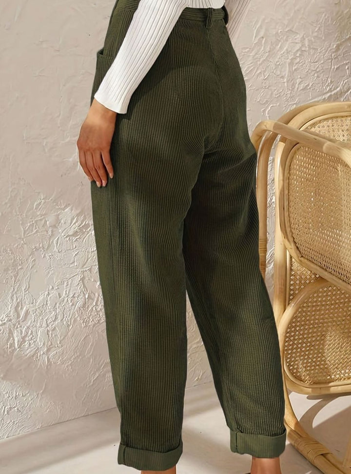 Women's High-Waist Wide Leg Cropped Corduroy Pants