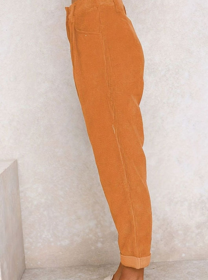 Women's High-Waist Wide Leg Cropped Corduroy Pants