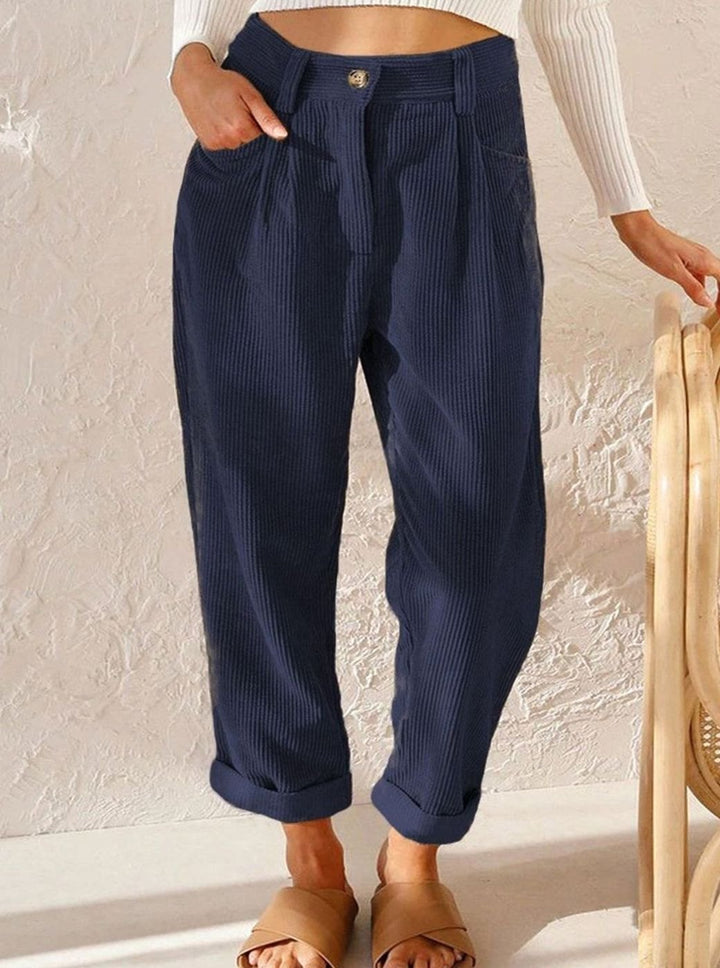 Women's High-Waist Wide Leg Cropped Corduroy Pants - Dark Navy