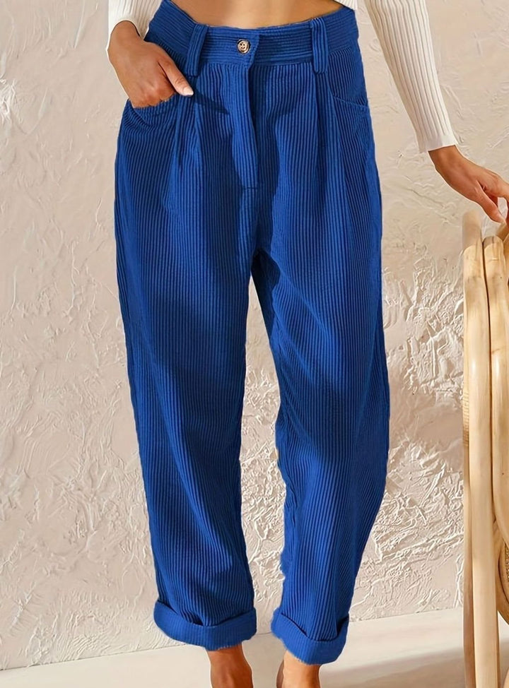 Women's High-Waist Wide Leg Cropped Corduroy Pants - Blue