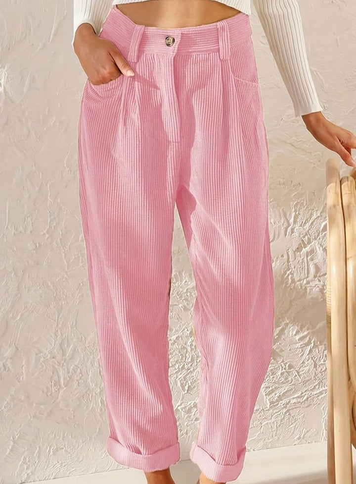 Women's High-Waist Wide Leg Cropped Corduroy Pants