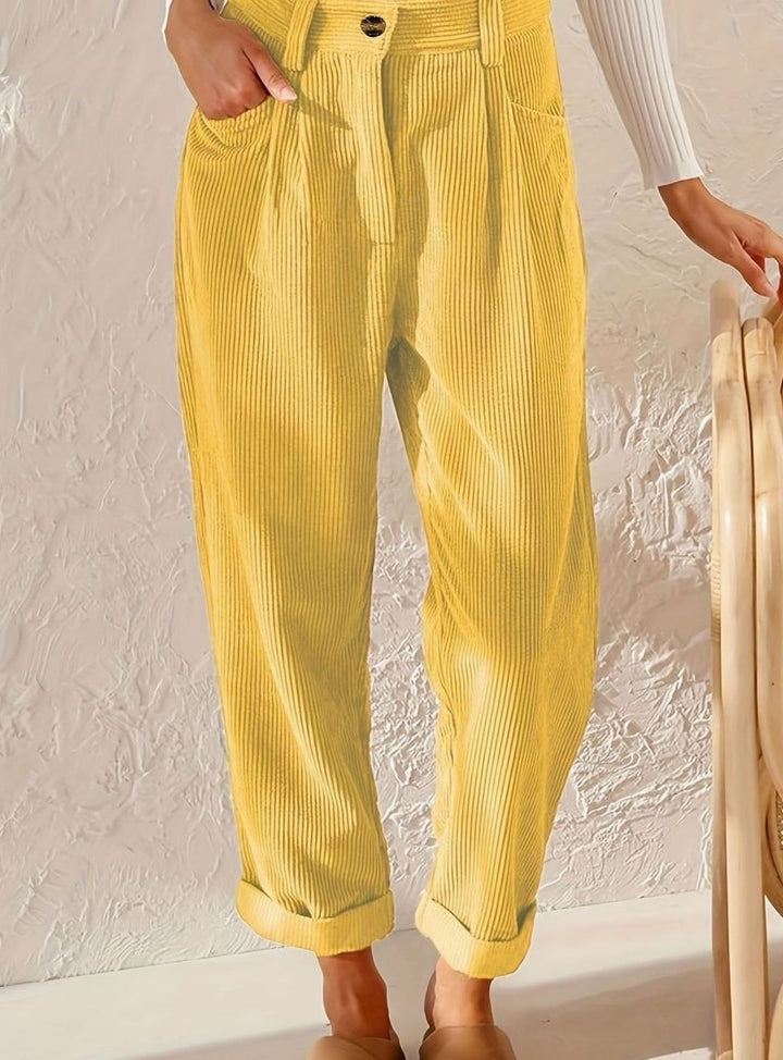 Women's High-Waist Wide Leg Cropped Corduroy Pants