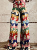 Olivia | Women's High-Waist Wide-Leg Daisy Print Colorful Flare Pants