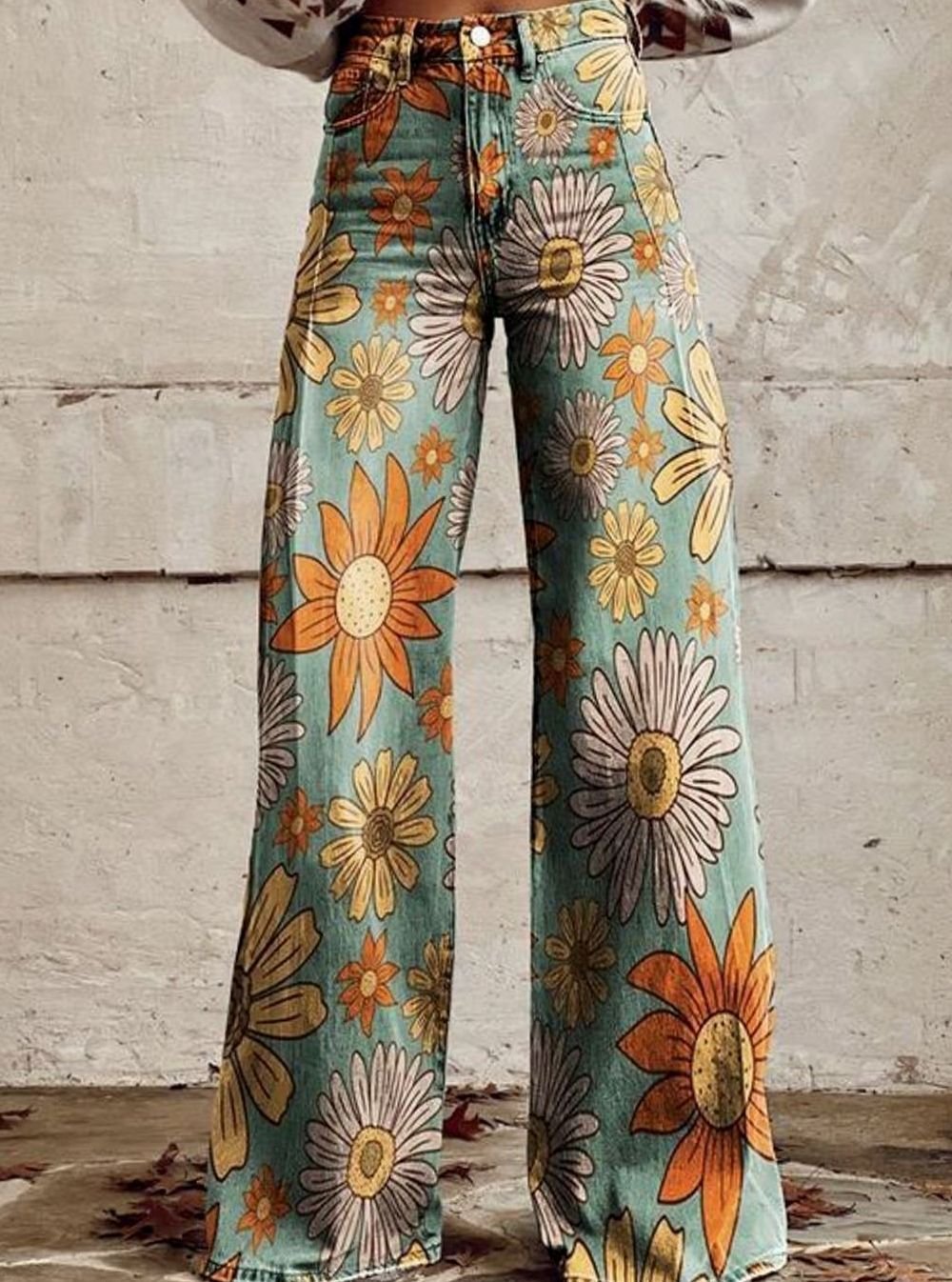 Women's High-Waist Wide Leg Floral Print Boho Pants - Blossom