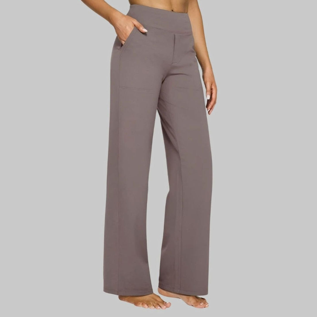 Women's High-Waist Wide Leg Pants with Side Pockets - Taupe