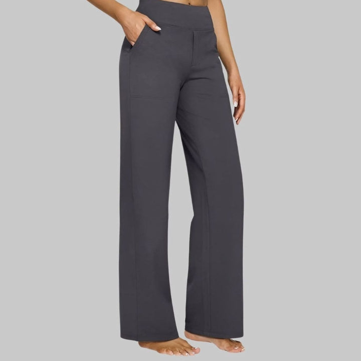 Women's High-Waist Wide Leg Pants with Side Pockets - Gray