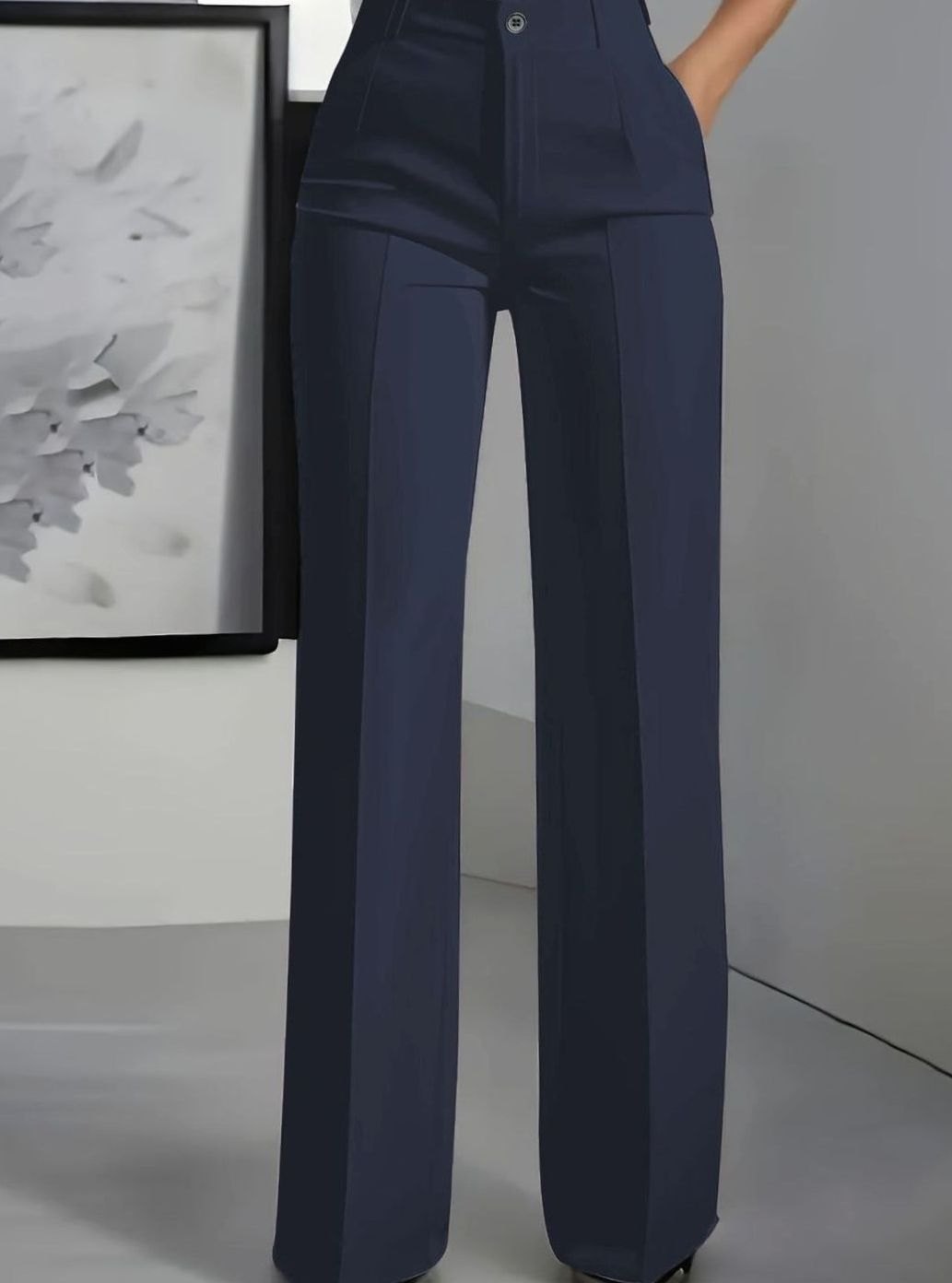 Women's High-Waist Wide-Leg Straight Dress Pants - Dark Blue