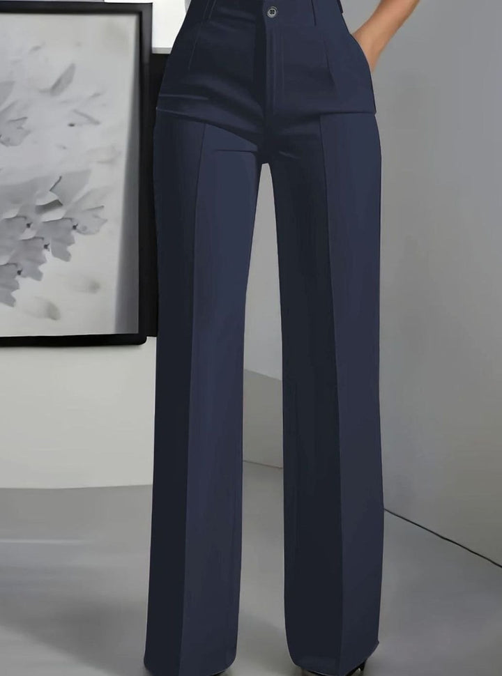 Women's High-Waist Wide-Leg Straight Dress Pants - Dark Blue