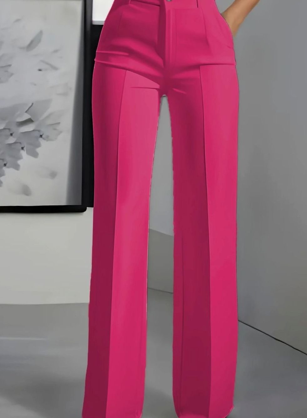 Women's High-Waist Wide-Leg Straight Dress Pants - Pink