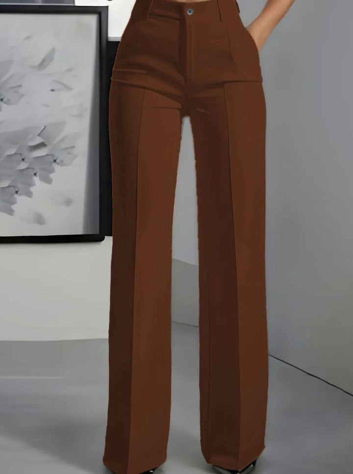 Women's High-Waist Wide-Leg Straight Dress Pants - Brown