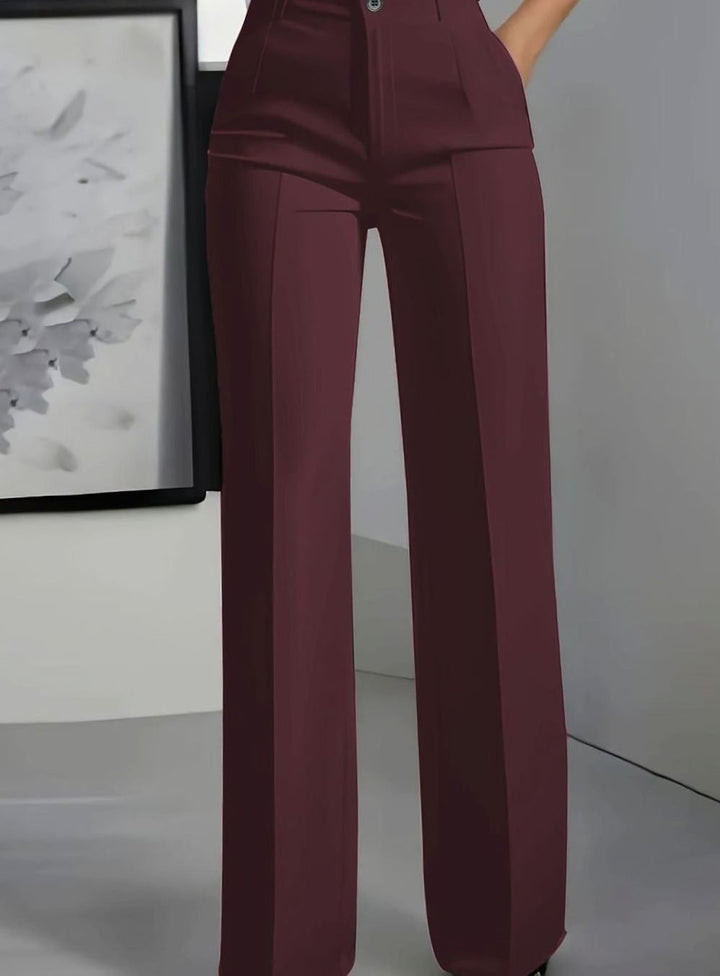 Women's High-Waist Wide-Leg Straight Dress Pants - Burgundy