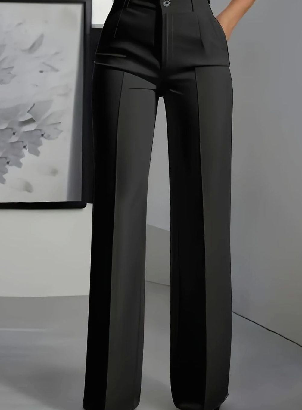Women's High-Waist Wide-Leg Straight Dress Pants - Black