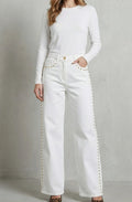 Madison | Women's High Waisted Straight Leg Gold Stud-Trim Jeans