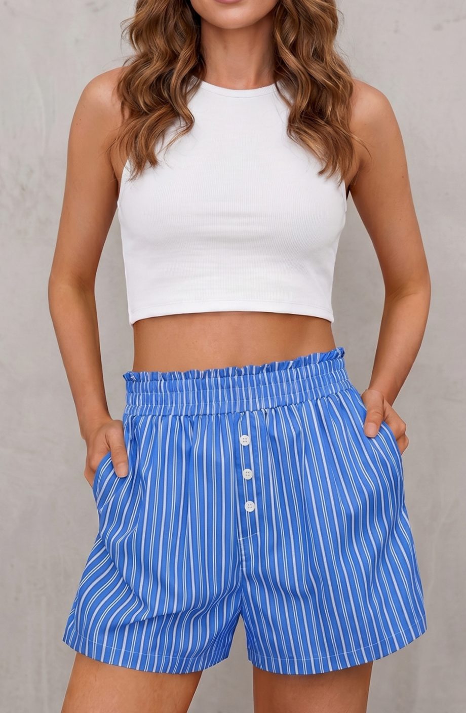 Women's High-Waisted Striped Relaxed-Fit Shorts - Blue
