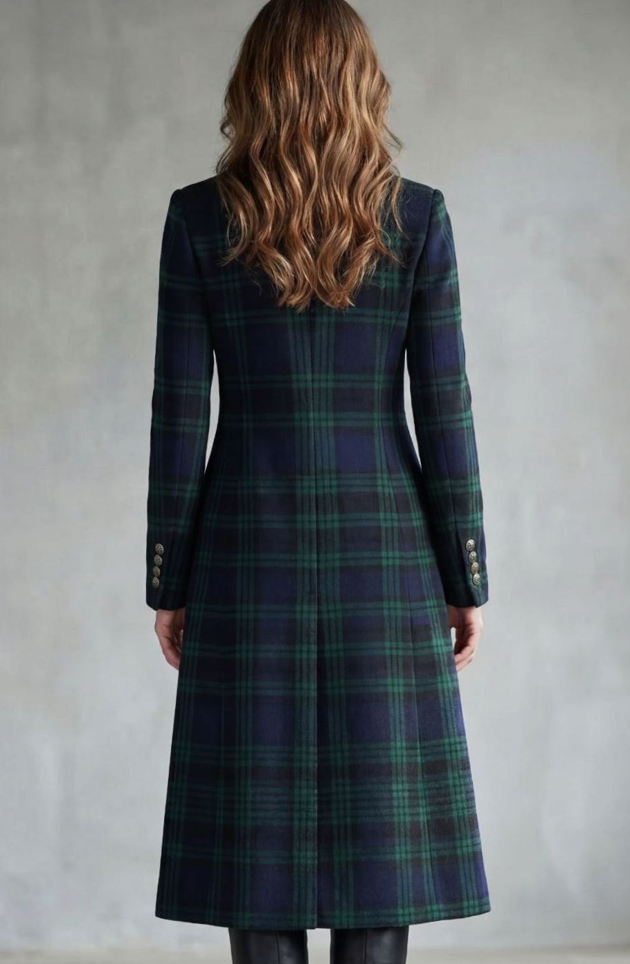Women's Highland Tartan Wool Blend Long Silhouette Coat