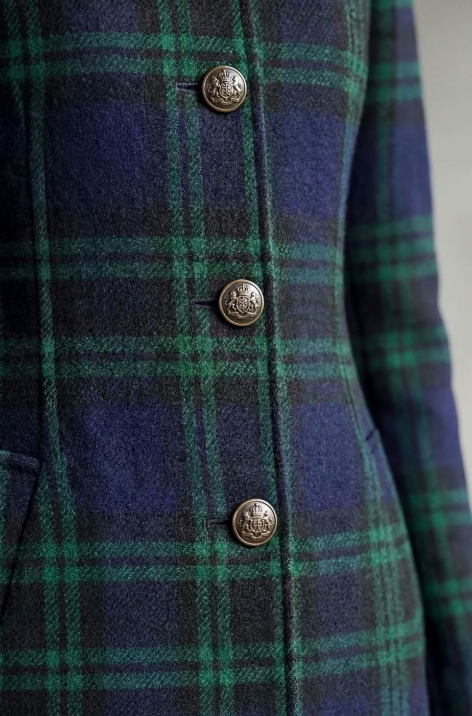 Women's Highland Tartan Wool Blend Long Silhouette Coat