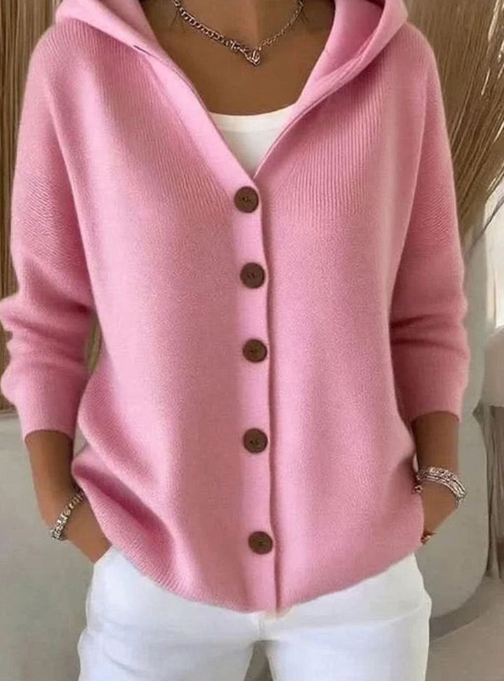 Women's Hooded Button-Front Knit Cardigan Sweater - Pink