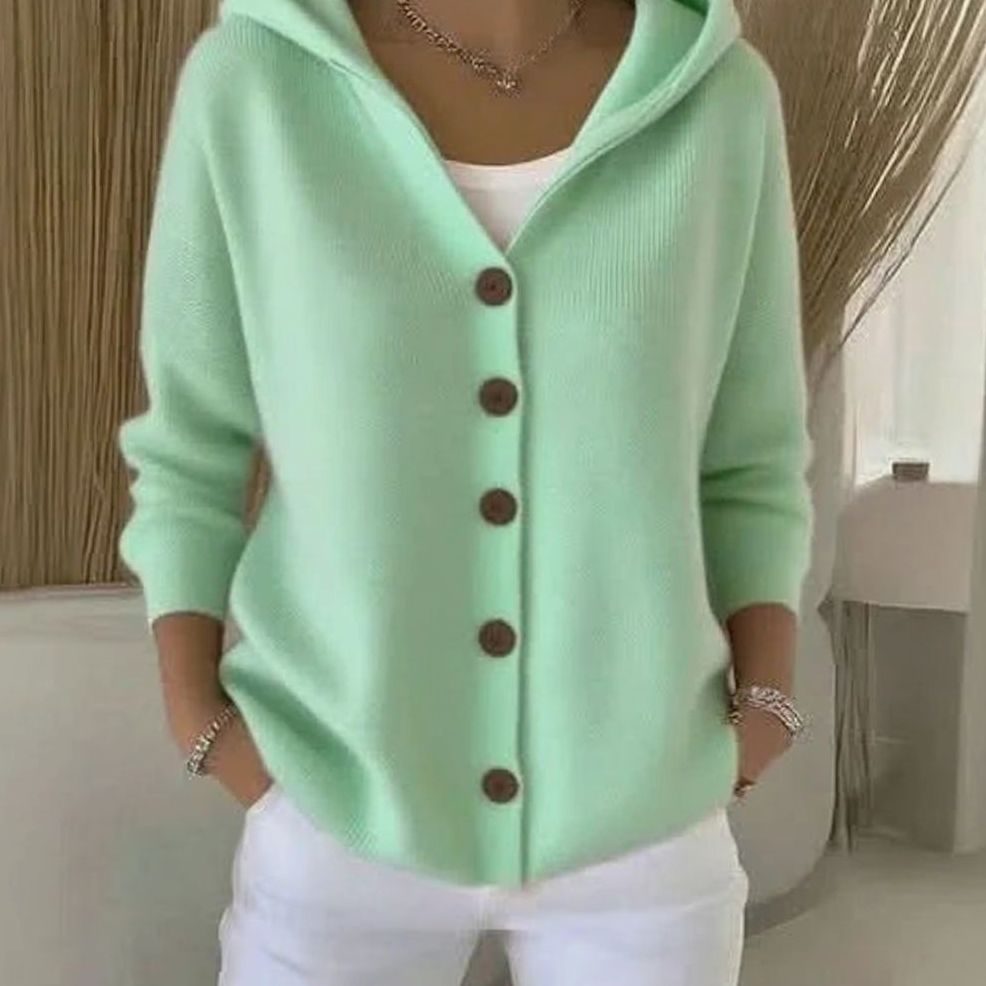 Women's Hooded Button-Front Knit Cardigan Sweater - Green