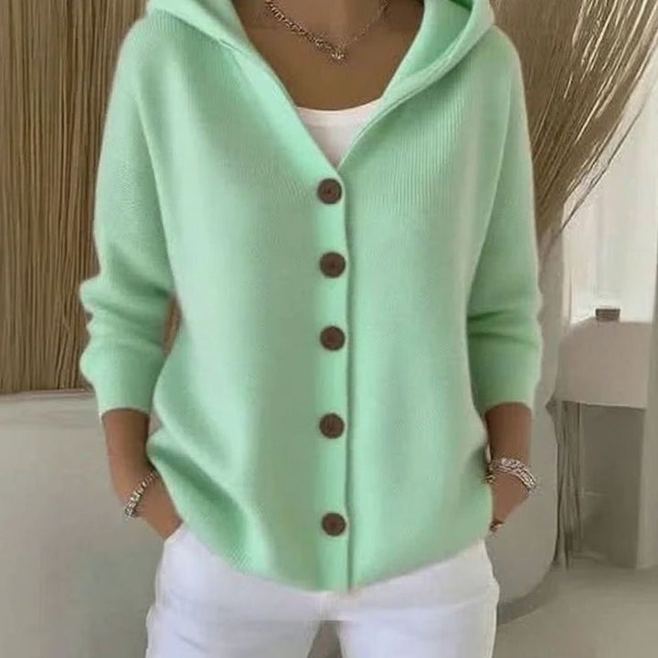 Women's Hooded Button-Front Knit Cardigan Sweater - Green