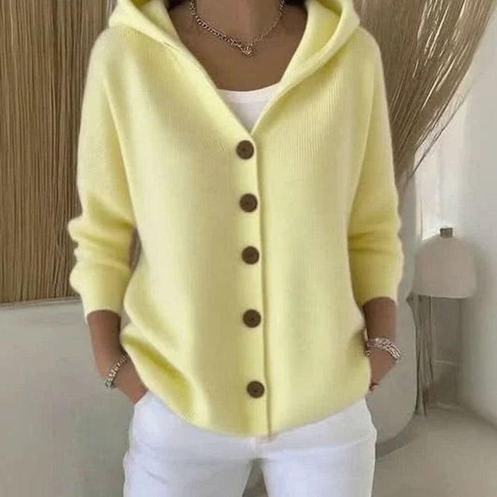 Women's Hooded Button-Front Knit Cardigan Sweater - Yellow