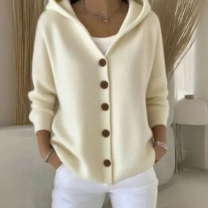 Women's Hooded Button-Front Knit Cardigan Sweater - Beige
