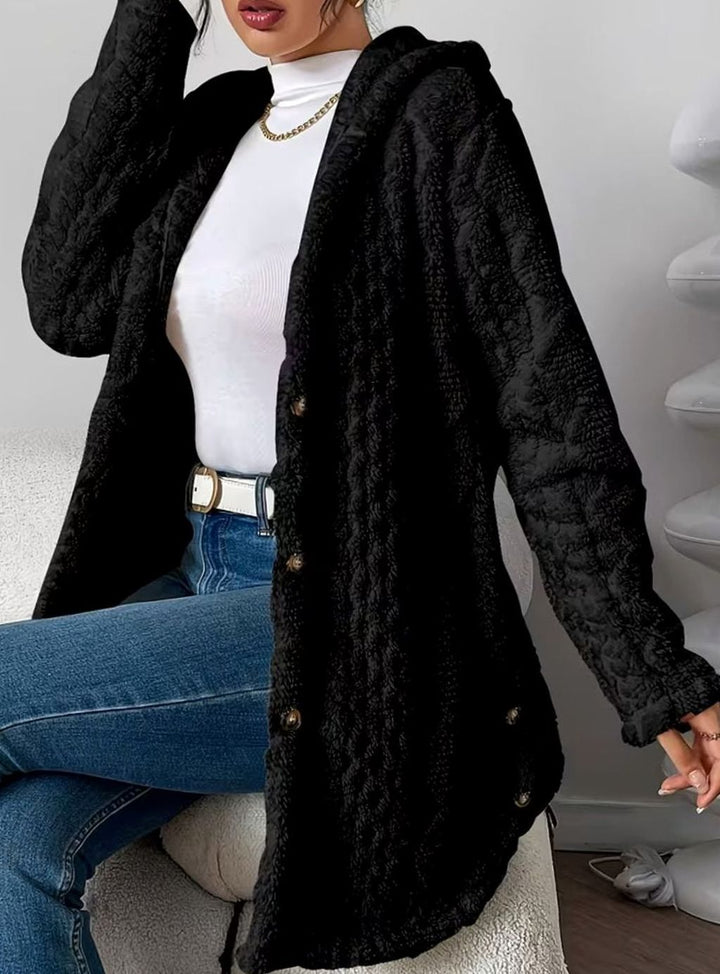 Women's Hooded Fluffy Button-Front Relaxed Cardigan Coat