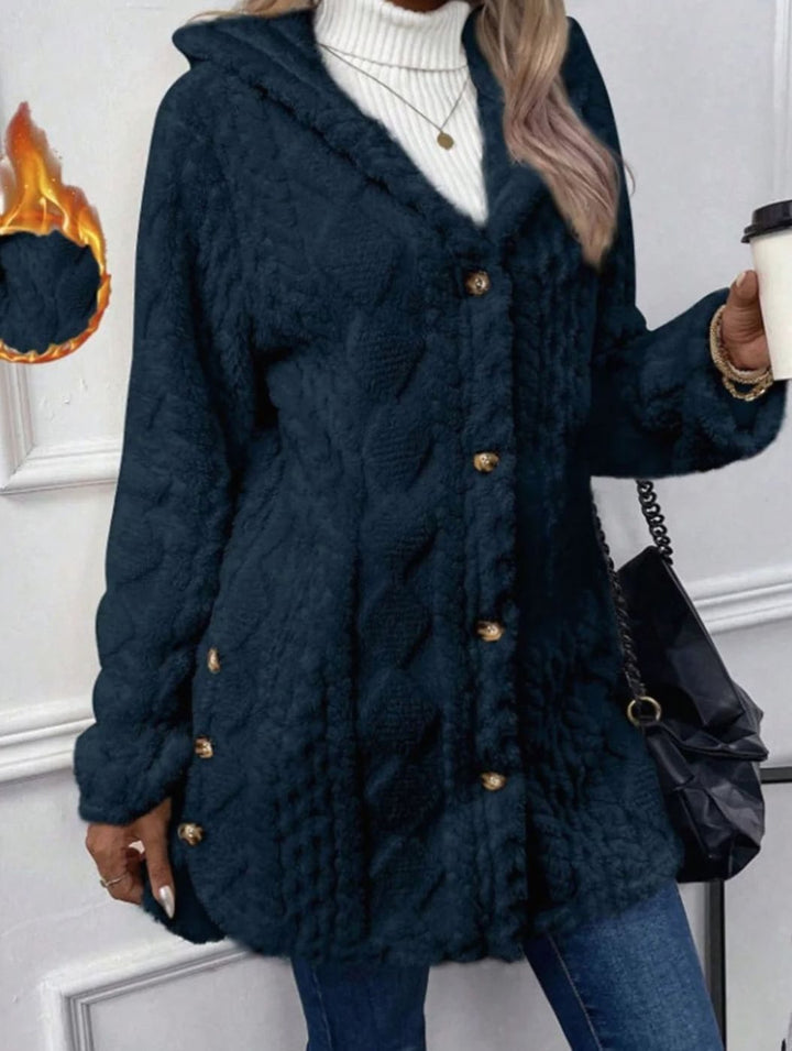 Women's Hooded Fluffy Button-Front Relaxed Cardigan Coat