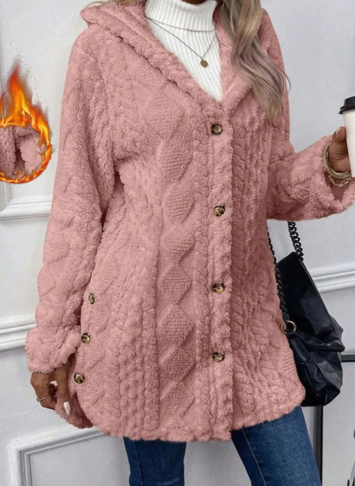 Women's Hooded Fluffy Button-Front Relaxed Cardigan Coat