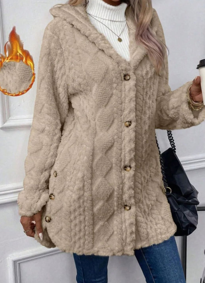 Women's Hooded Fluffy Button-Front Relaxed Cardigan Coat