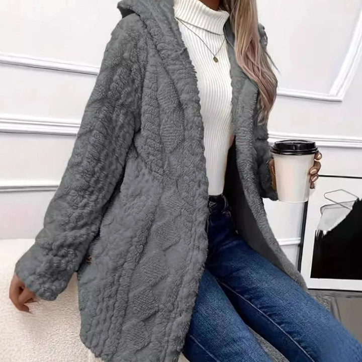 Women's Hooded Fluffy Button-Front Relaxed Cardigan Coat