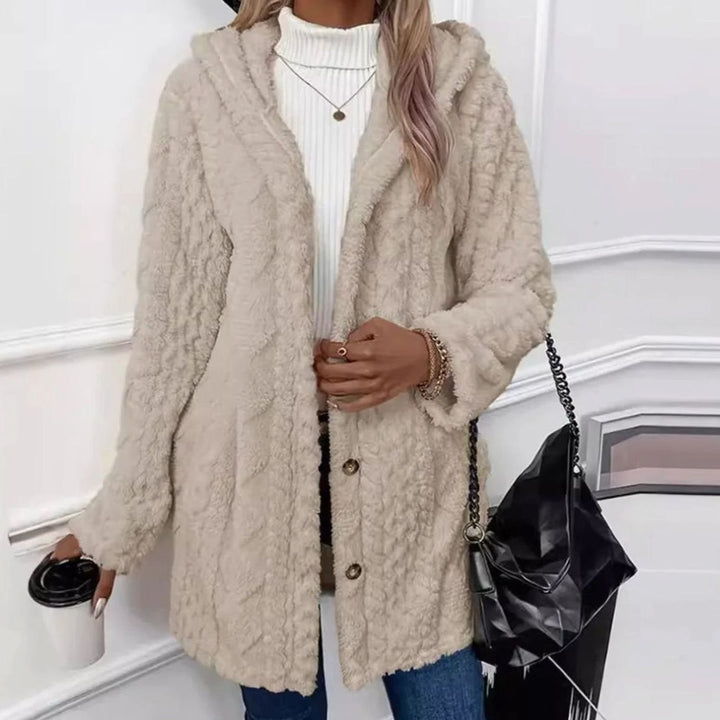 Women's Hooded Fluffy Button-Front Relaxed Cardigan Coat