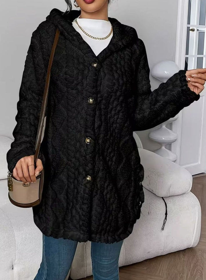 Women's Hooded Fluffy Button-Front Relaxed Cardigan Coat