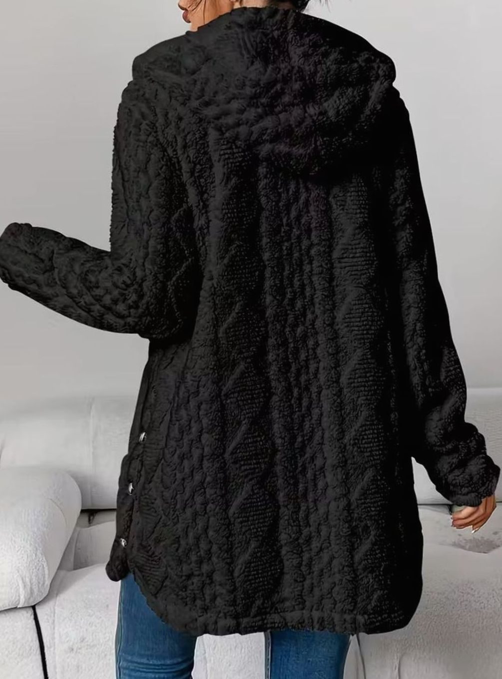 Women's Hooded Fluffy Button-Front Relaxed Cardigan Coat